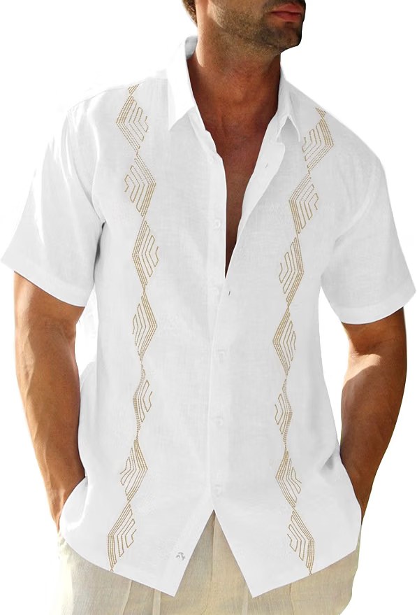 Men's white embroidered guayabera shirt inspiration