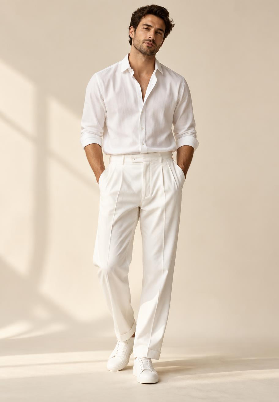 Men's white shirt and pleated trousers inspiration